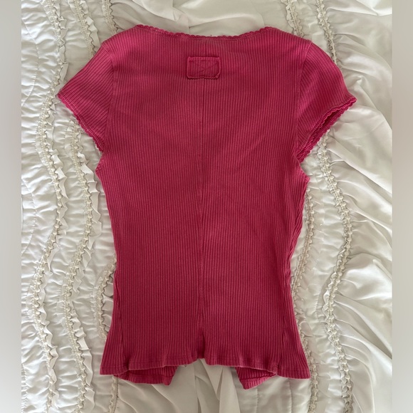 Pink Button-Up Ribbed Top - Picture 2 of 4